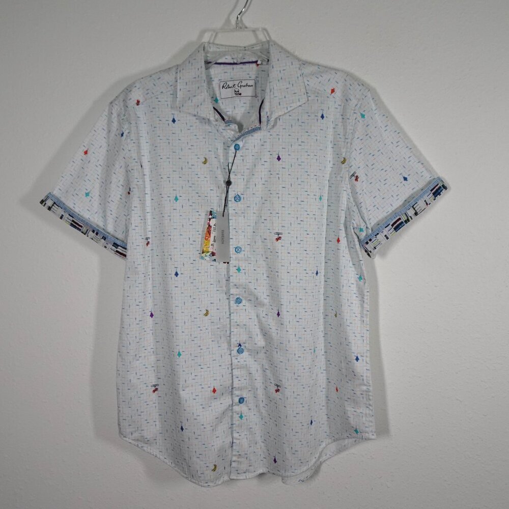 Robert Graham Short Sleeve Button Down Shirt Men's Large Car Wash Tailored Fit